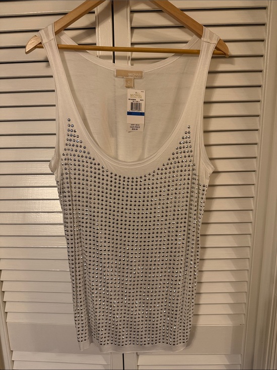 MICHAEL Michael Kors Tops - NWT Michael Michael Kors White Studded Tank Top – Silver Accents – Size XL